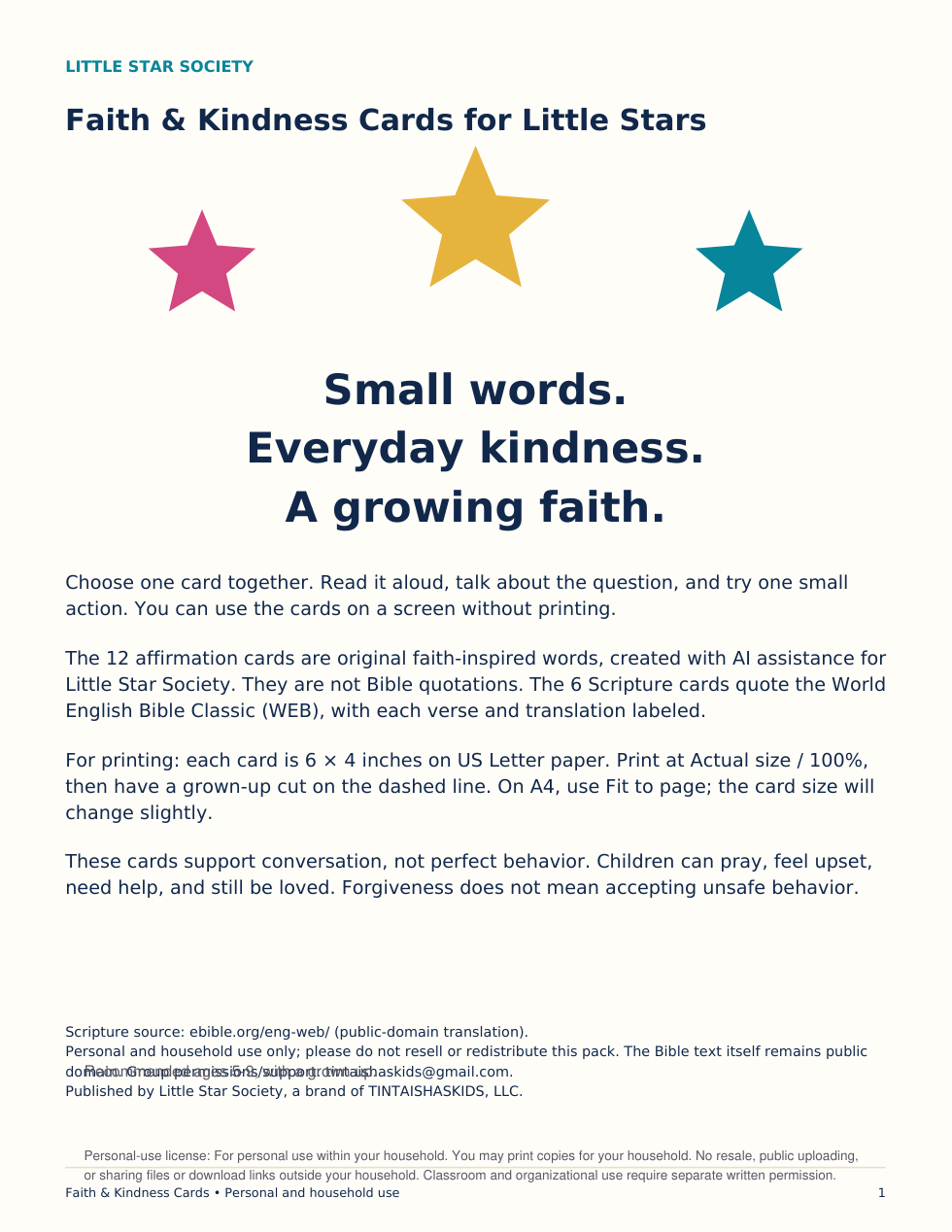 Faith & Kindness Cards for Little Stars cover