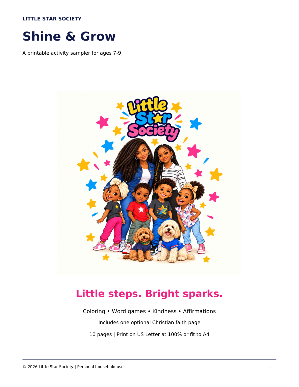 Shine & Grow — Printable Activity Sampler (Ages 7–9) cover